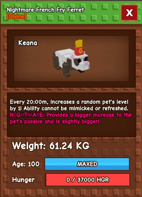 Titan/Huge French Fry Ferret FFF 60KG+