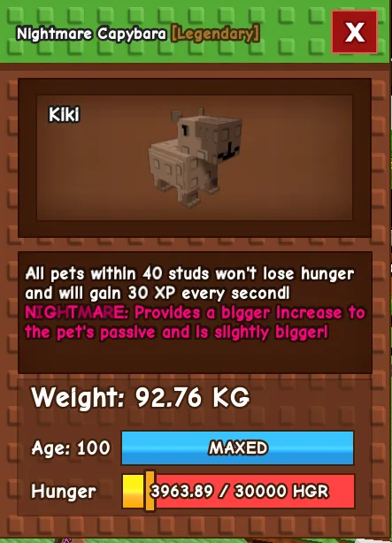 Godly Capybara Nightmare Mutation 92.78Kg Age 100 Max stats Cheap and Fast delivery — Account account