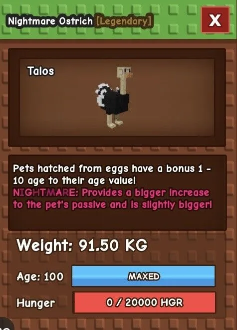 TITANIC visual Nightmare Ostrich 91.50kg age 100 - instant delivery! — Account account