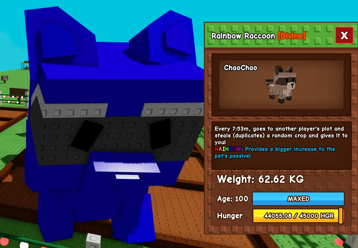 62.62KG Huge Rainbow Raccoon // Rare Size with Handsome mutation // Super cute // Double 62 Double Handsome — Account account