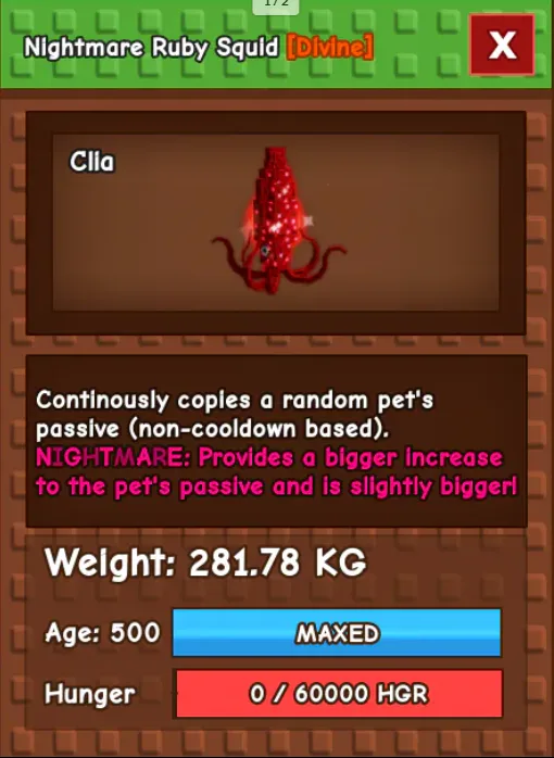 HUGE RUBY SQUID NM / VENOM / EVER 280KG+ AGE 500