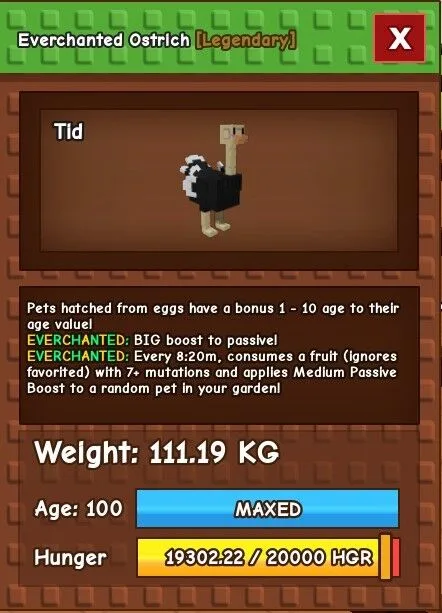 Titan/Godly/Colossal Everchanted Ostrich 70 KG - 114 KG (Can Choose Weight!)