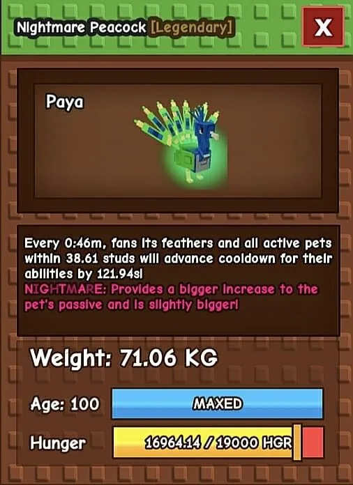 VENOM Peacock Max Level Kg 70 Big Passive — Account account