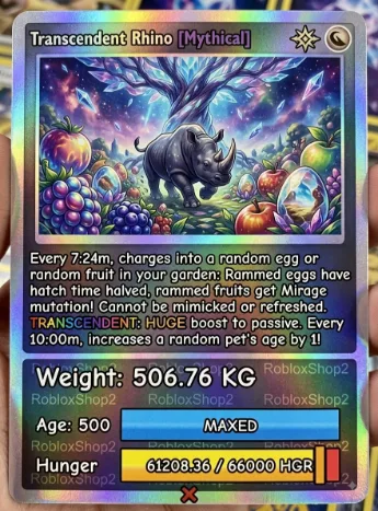 506.76KG TRANSCENDENT GIGANTIC RHINO I MAX5 0 0 AGE l READY TO USE - 7:24 MIN MAX CD - NO TOY PET COLLECTOR LIMITED STOCK