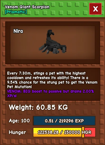Venom Scorpion Giant 61kg age 100