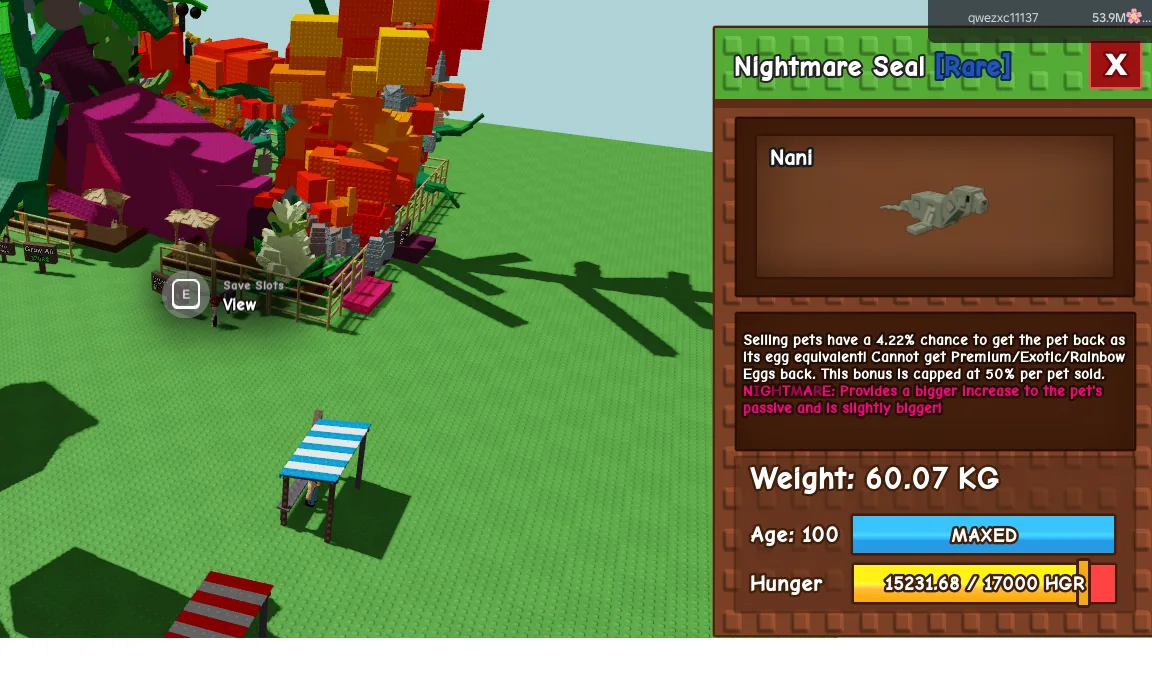 TITANIC HUGE GIANT NIGHTMARE SEAL (NIGHTMARE MUTATION) 60.07KG 100AGE // CLEAN // CHEAP // RUSH // RARE — Account account