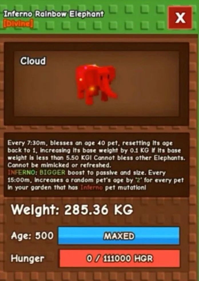 RAINBOW HATCHED ELEPHANT 285KG AGE 500 INFERNO MUTATION
