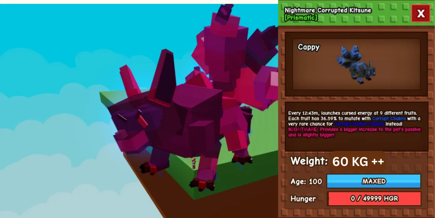 HUGE CORRUPTED KITSUNE 60 KG ++ NIGHTMARE MAX LEVEL 100 RBL Grow A Garden