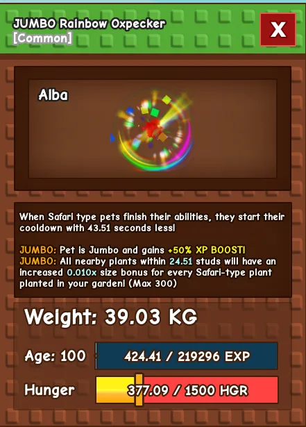 39kg JUMBO Rainbow Hatched Oxpecker — Account account