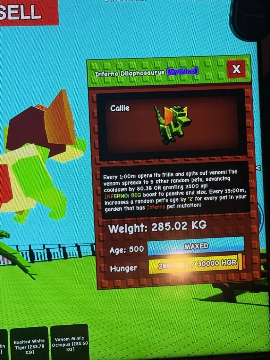 LEVEL UP YOUR LEVEL UP GAME WITH THIS INFERNO MUTATED MAX STATS 285.02kg DILOPHOSAURUS DILO