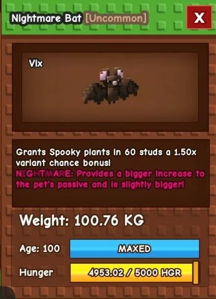 SALE! Nightmare COLOSSAL Bat (100.76 KG) RAREST Size! // CHEAP Collector s Pet! — Account account