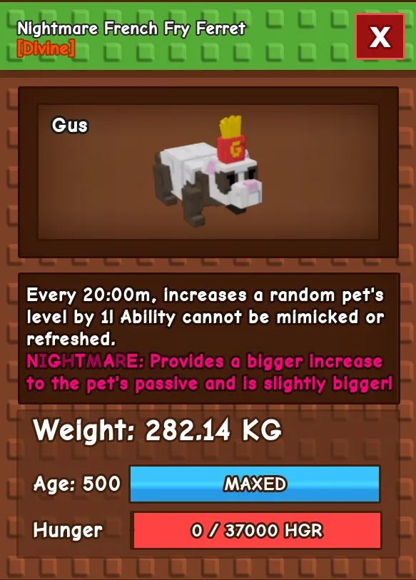 HUGE FRENCH FRY FERRET NM / VENOM / EVER 280KG+ AGE 500 — Account account