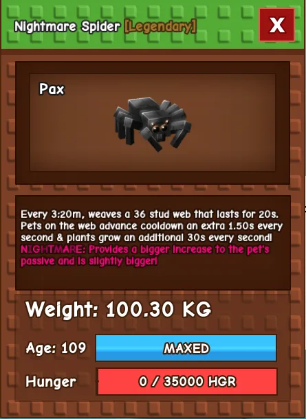 Nightmare Colossal Spider 100.30KG INSTANT DELIVERY — Account account