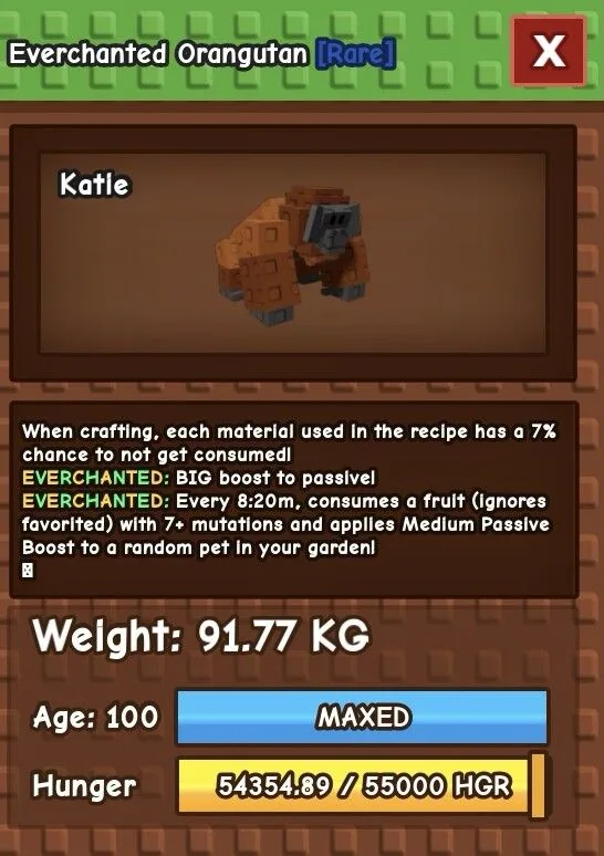 Titan Orangutan Everchanted 91.77kg Rare Crafting Saver — Account account