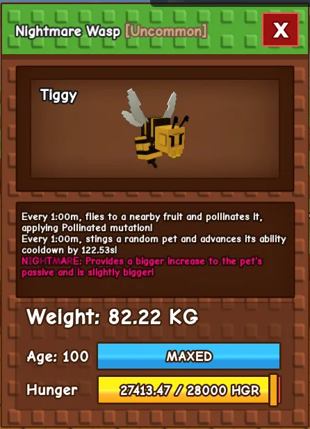Nightmare Godly/Colossal Wasp 50-100KG Level 100