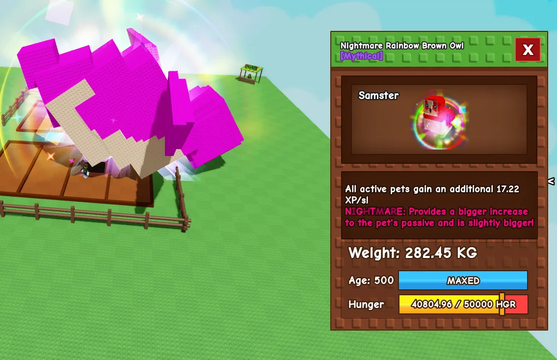RBH BROWN OWL 280KG++ MAX AGE LEVEL 500 // RAINBOW HATCH BROWN OWL NIGHTMARE MUTATION COLOSSAL HUGE GODLY TITANIC
