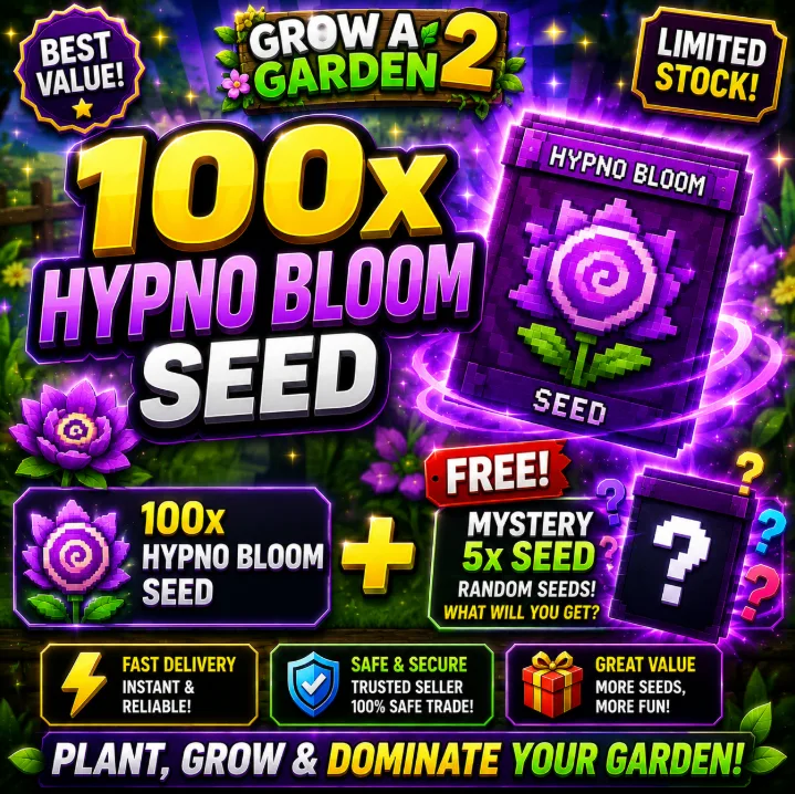 100x Hypno Bloom Seed + FREE Mystery 5x Seed Grow a Garden 2 Fast Delivery Limited Stock
