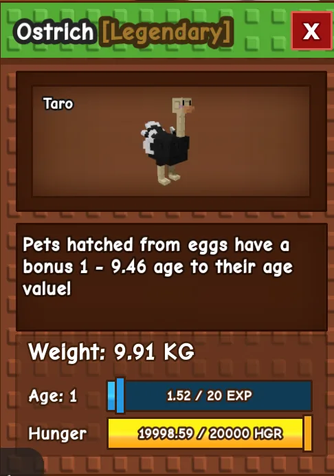 GODLY TITANIC OSTRICH AGE 1 9.91KG GAG PET INSTANT DELIVERY — Account account