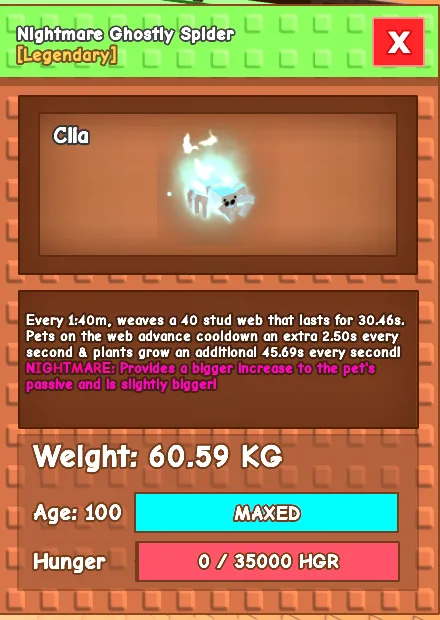 NIGHTMARE GHOSTLY SPIDER 60.59 KG AGE 100 — Account account