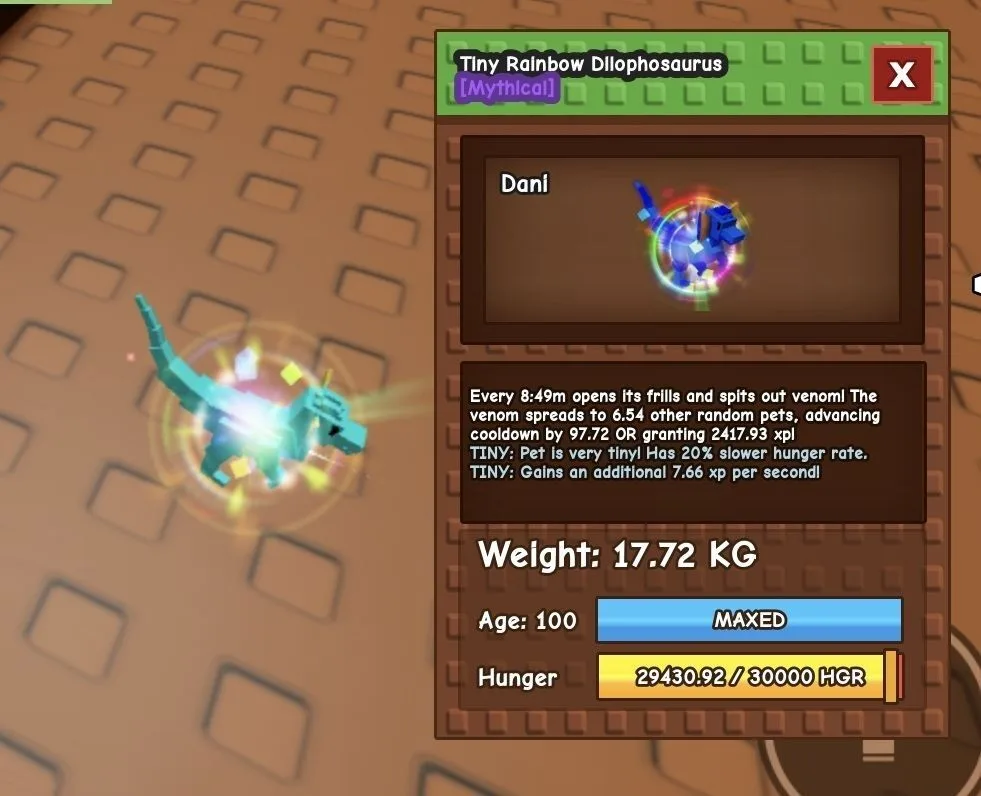 TINY Rainbow Dilophosaurus - 17.72 KG (Age 100)