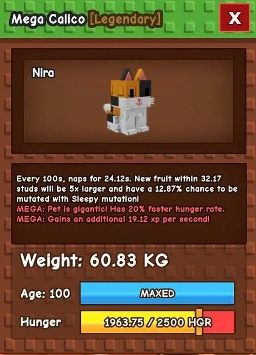 READY HUGE CALICO CAT60/61 KG ( OP PET) Grow A Garden