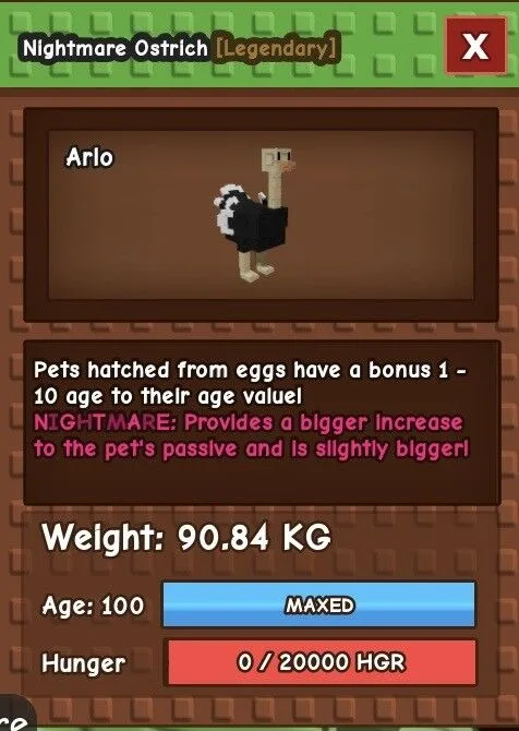 TITANIC visual Nightmare Ostrich 90.84kg age 100 - instant delivery! — Account account