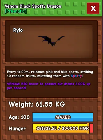 Venom Black Potty Dragon 60kg