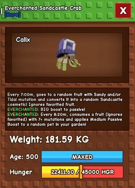 Everchanted Sandcastle Crab 181.59kg Get Castle Cosmetics Like the Bee Ones Big Huge Titanic Max Passive - Callx (EP)