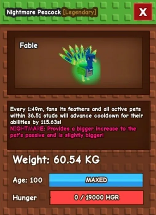 Huge NIGHTMARE Peacock - 60.54 KG (Age 100)