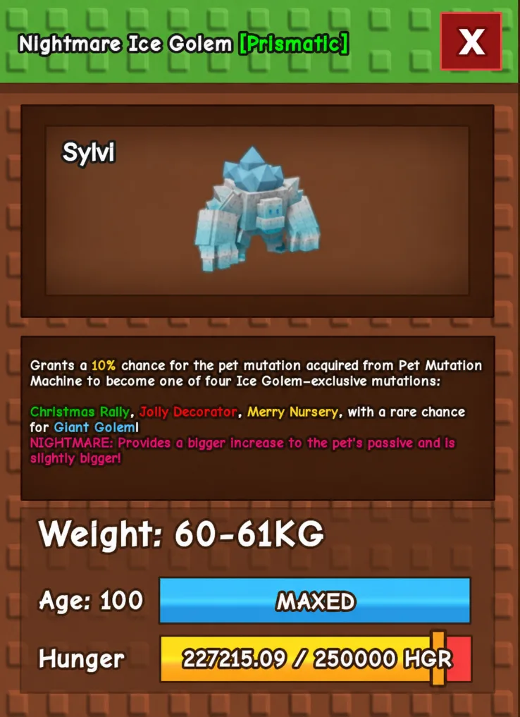 60KG - 61KG NIGHTMARE ICE GOLEM — Account account