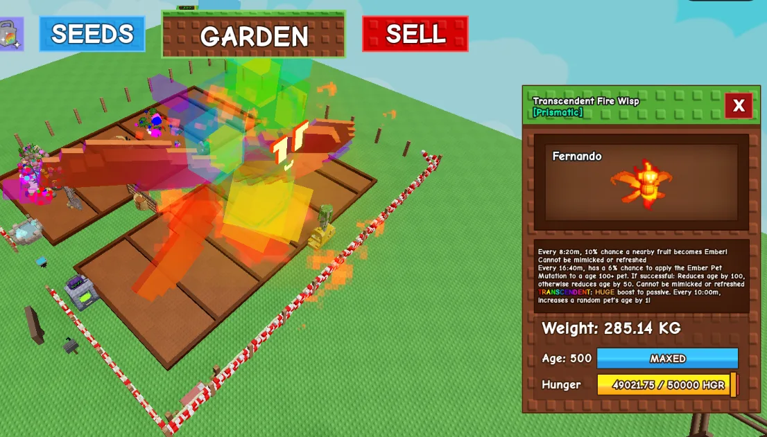 280+KG Transcendent Fire Wisp Prismatic // super handsome // Age 500 MAXED // Ember Mutation Pet