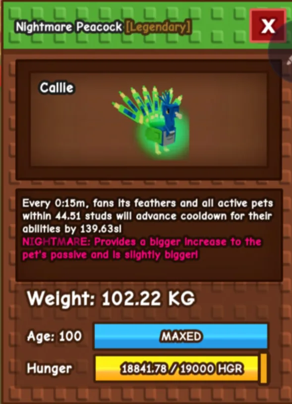 Semi Colossal Peacocks Nightmare/Rainbow Mutation 100-109KG — Account account