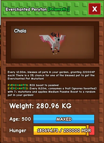 Huge Peryton 280 KG, Age 500