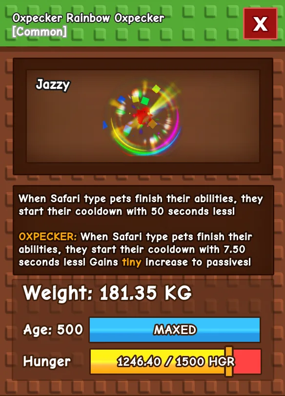 181KG Rainbow Hatched Oxpecker with Oxpecker Mutation - Maxed Level