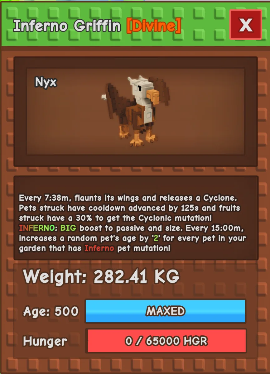 280kg+ INFERNO Griffin - META LEVELING PET