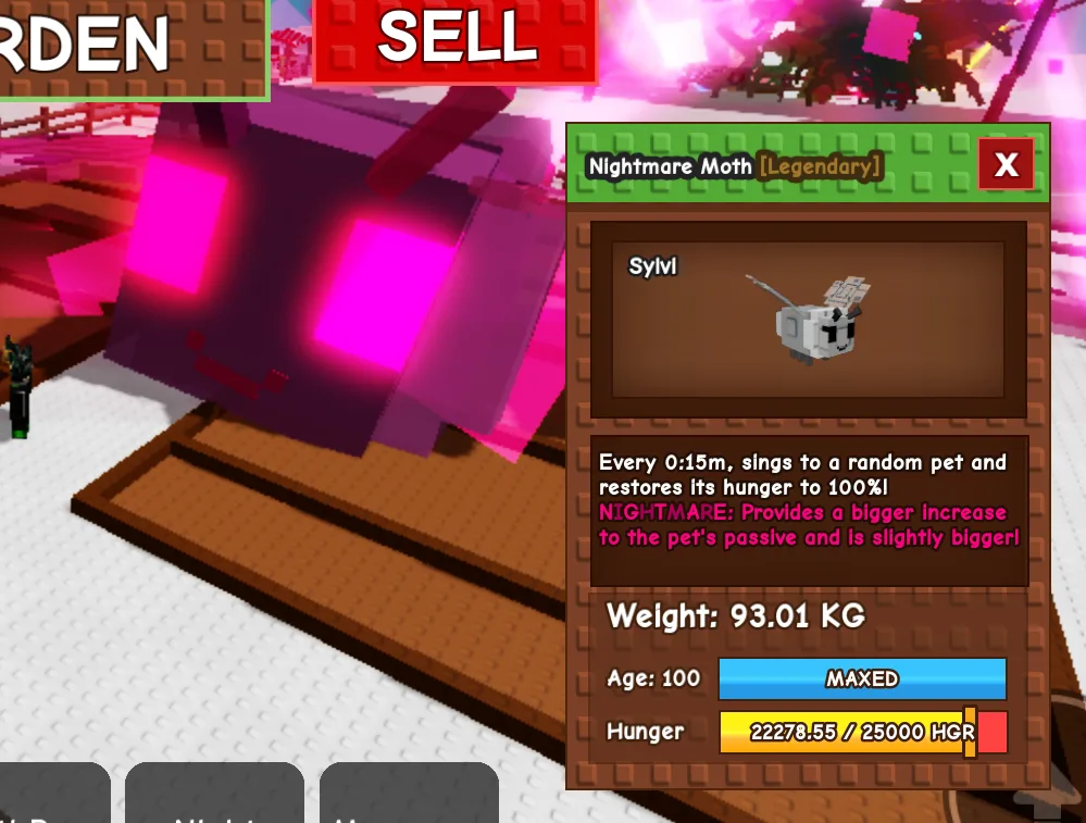 Nightmare Godly Titanic Huge Moth 93kg+ Age 100 Maxed 15s CD — Account account