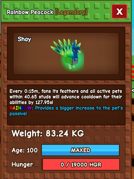 TITANIC RAINBOW PEACOCK 83.24KG 15 SECOND COOLDOWN — Account account