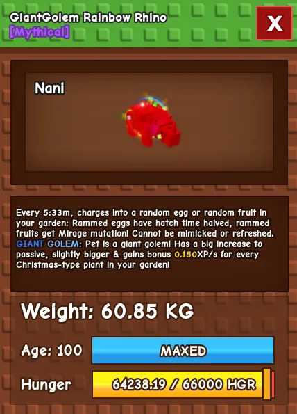60KG - 61KG GIANTGOLEM RAINBOW RHINO — Account account