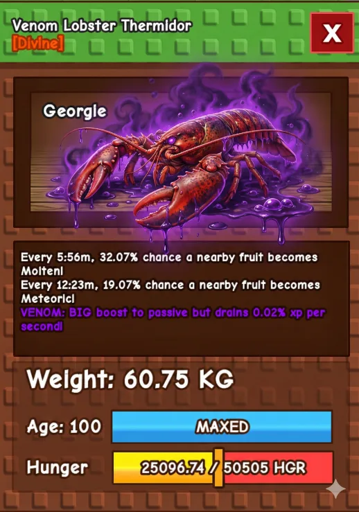 60KG+ Venom Lobster Thermidor // Cooking event 1 pet