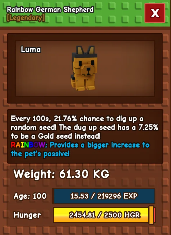 Huge German Shepherd 61.30 KG Level 100 Rainbow Mutation — Account account