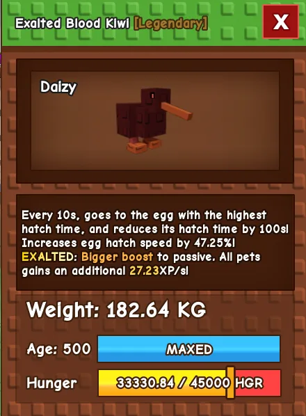 CHEAP 182kg Exalted Blood Kiwi! 10s cooldown and max stats! Fast Delivery
