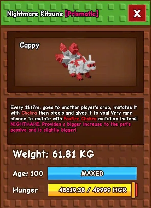 Nightmare Kitsune Huge Level 100 61.81KG I Grow A Garden I Fast Delivery