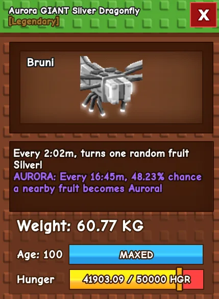 HUGE AURORA GIANT SILVER DRAGONFLY 60KG - 61KG — Account account