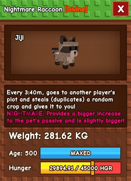 Nightmare Raccoon 280KG Age 500 instant delivery nightmare raccoon 280 kg titanic raccoon huge raccoon