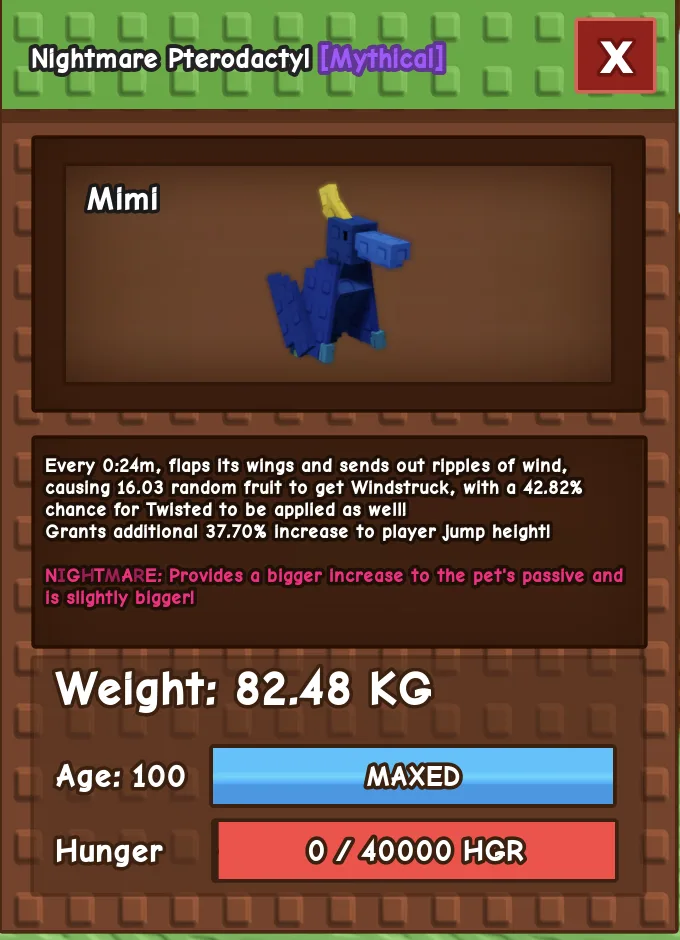 TITAN PTERODACTYL 82 KG ++ NIGHTMARE MAX LEVEL 100 RBL Grow A Garden — Account account