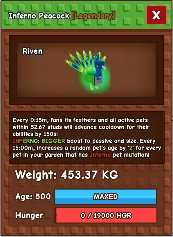 453KG+ Inferno Peacock // super handsome and sigma // Godly size // It's not Ostrich // I ran out of tags