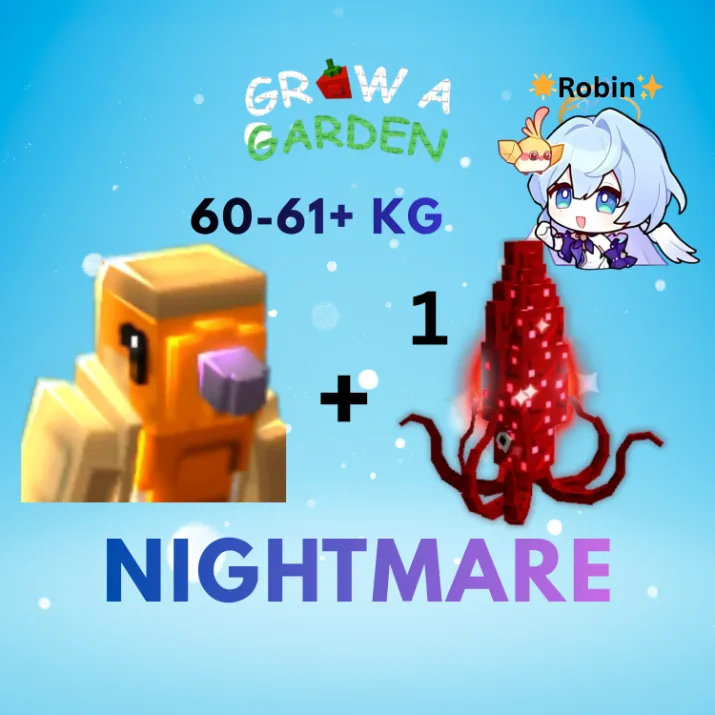 HUGE Nightmare GIANT Robin + Ruby Squid - 60-61+KG - Max Decreased Player Size - Grow a Garden — Account account
