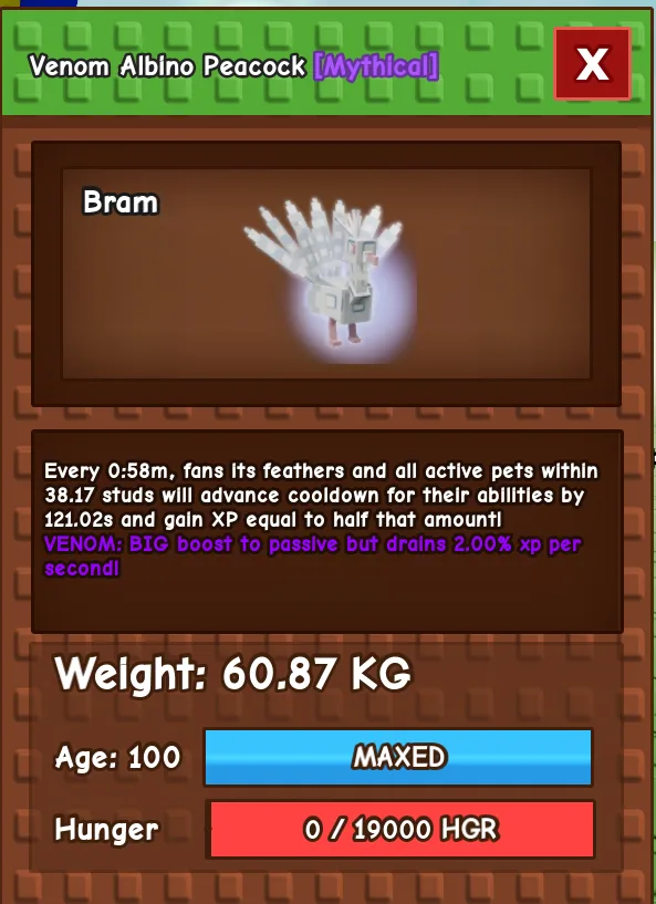 Titan/Huge ALBINO PEACOCK 60kg+ (ONLY 1 LEFT)