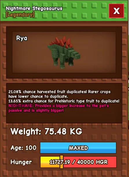 Nightmare Titanic Stegosaurus 75kg Max Level — Account account