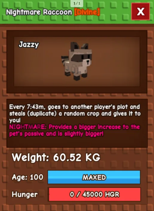 HUGE RACCOON NM / VENOM / EVER 60KG-61KG AGE 100